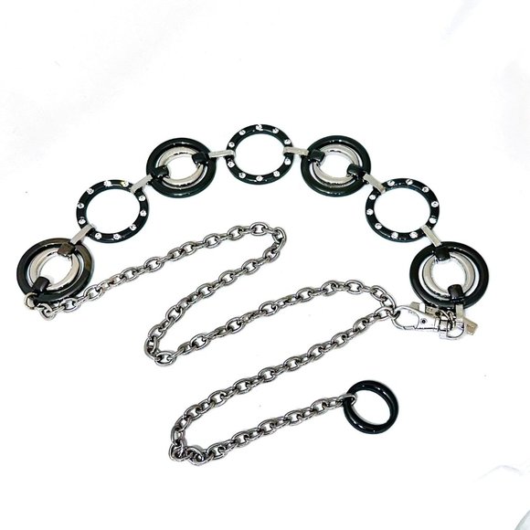 Chico's Chain Link Belt Gunmetal & Silver Tone w/Rhinestones - Picture 1 of 10
